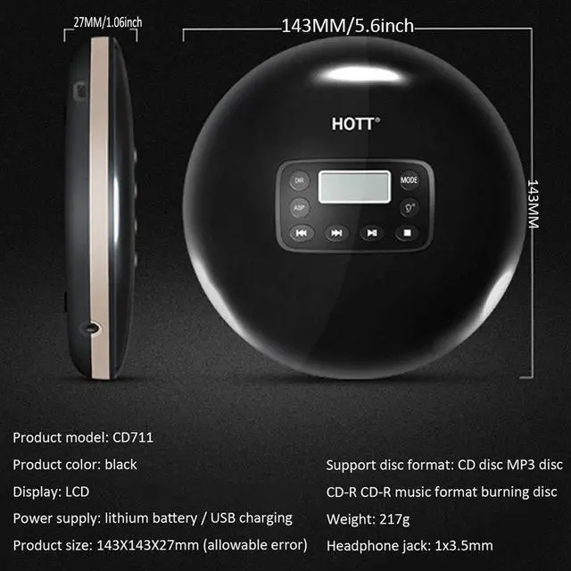 Alt view image 7 of 7 - Rechargeable Portable CD Player HAMAXA Personal Disc Player with LCD Display Compact Anti-Shock Anti-Scratch Skip Protection Memory Feature Small Music Walkman CD Player for Kids & Adults