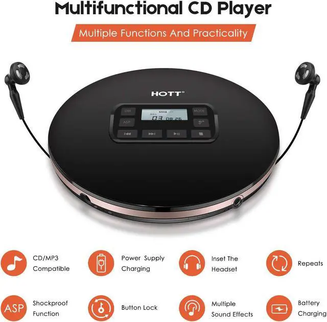 Alt view image 3 of 7 - Rechargeable Portable CD Player HAMAXA Personal Disc Player with LCD Display Compact Anti-Shock Anti-Scratch Skip Protection Memory Feature Small Music Walkman CD Player for Kids & Adults