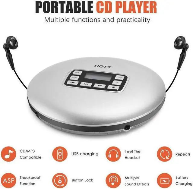 Alt view image 2 of 7 - HAMAXA CD Player HOTT Portable Compact CD Player Support CD-R CD-RW MP3 Compact Disc CD Players with LCD Display Electronic Skip Protection Shockproof Anti Scratch Function Silver
