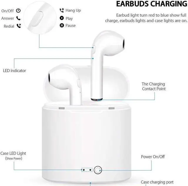 Alt view image 3 of 7 - Wireless Earbuds Bluetooth Headphones Stereo Earphone with Built-In Mic with Charging Case Cordless Sport Headsets for AirPods iPhone XS XR X 8 7 plus 6 6s plus Android Samsung Galaxy