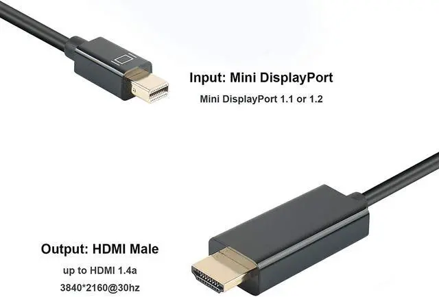 Alt view image 3 of 6 - 4K Thunderbolt Mini Displayport to HDMI 6 Feet Cable with Audio Mini DP Display Port to HDMI Adapter Converter Gold Plated Cord for MacBook Air Mac Mini Microsoft Surface Pro 3 Pro 4