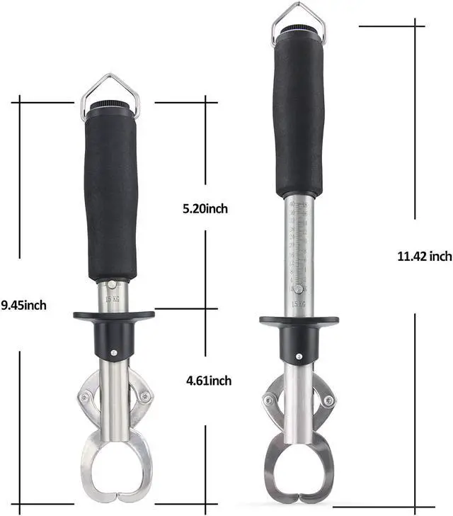 Alt view image 6 of 7 - WERLEO Stainless Steel Fish Lip Gripper Grabber Grip Two-Sided Trigger Tool Fish Holder with Scale Max 33 lbs / 15kg EVA Foam Handle Adjustable Lanyard