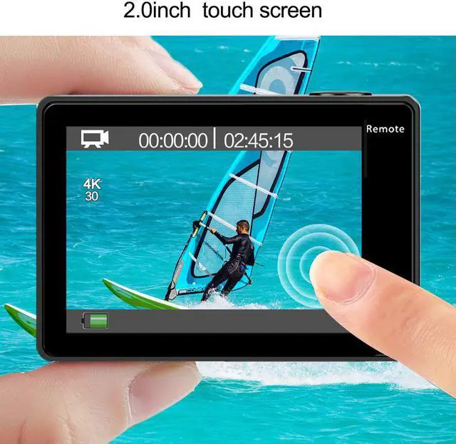 Alt view image 3 of 7 - GeeKam Waterproof Digital Action Camera with Touch Screen 4K/30fps HD Video 20MP Photos Live Streaming Remote Control Sports Camera with Helmet Accessories Kit