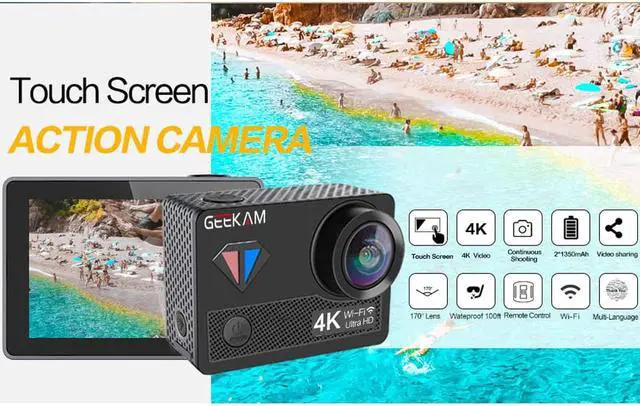Alt view image 7 of 7 - GeeKam Waterproof Digital Action Camera with Touch Screen 4K/30fps HD Video 20MP Photos Live Streaming Remote Control Sports Camera with Helmet Accessories Kit