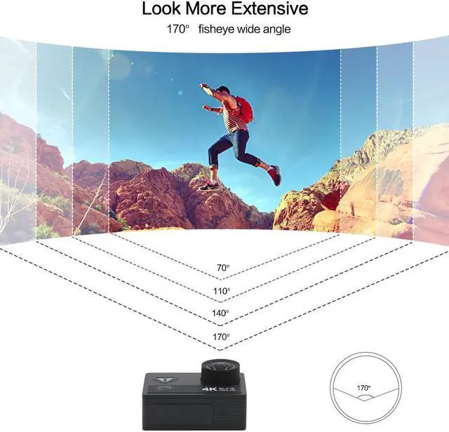 Alt view image 4 of 7 - GeeKam Waterproof Digital Action Camera with Touch Screen 4K/30fps HD Video 20MP Photos Live Streaming Remote Control Sports Camera with Helmet Accessories Kit