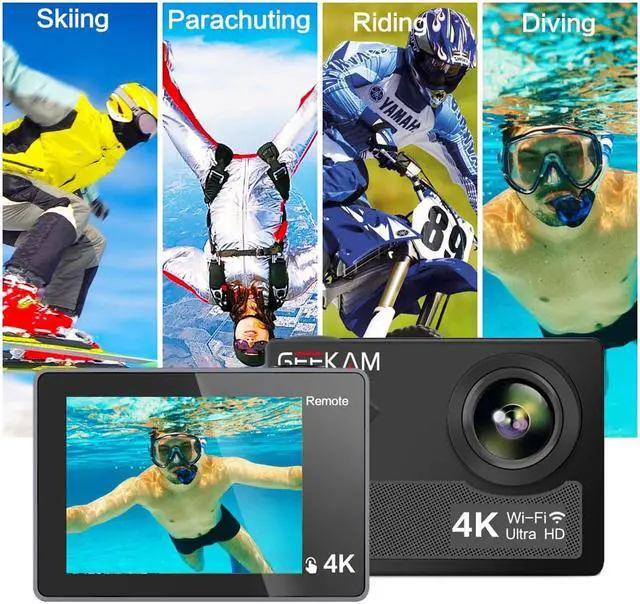 Alt view image 5 of 7 - GeeKam Waterproof Digital Action Camera with Touch Screen 4K/30fps HD Video 20MP Photos Live Streaming Remote Control Sports Camera with Helmet Accessories Kit