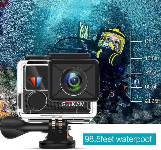 Alt view image 2 of 7 - GeeKam Waterproof Digital Action Camera with Touch Screen 4K/30fps HD Video 20MP Photos Live Streaming Remote Control Sports Camera with Helmet Accessories Kit