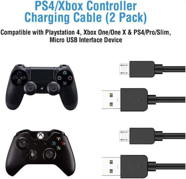 Alt view image 3 of 7 - 2 Pack 10ft PS4 Controller Charging Cable Sync Cord, Play and Charger Micro USB Cable for PlayStation 4/ DualShock 4/ PS4 Slim/ PS4 Pro/Xbox One/Xbox One S/Xbox One Elite/Xbox One X Controllers