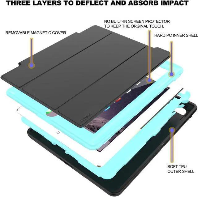 Alt view image 3 of 7 - iPad 2/3/4 Case with Smart Cover, Three Layer Drop Protection Rugged Protective Heavy Duty iPad Case with Magnetic Smart Auto Wake/Sleep Cover Compatible with Apple iPad 2/3/4-Black/Light