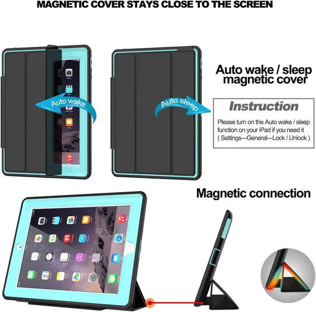 Alt view image 2 of 7 - iPad 2/3/4 Case with Smart Cover, Three Layer Drop Protection Rugged Protective Heavy Duty iPad Case with Magnetic Smart Auto Wake/Sleep Cover Compatible with Apple iPad 2/3/4-Black/Light