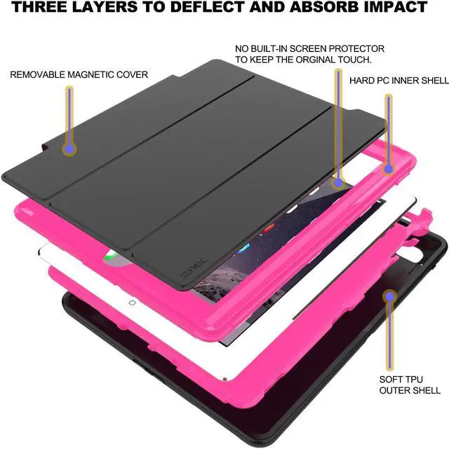 Alt view image 2 of 7 - iPad 2/3/4 Case with Smart Cover, Three Layer Drop Protection Rugged Protective Heavy Duty iPad Case with Magnetic Smart Auto Wake/Sleep Cover Compatible with Apple iPad 2/3/4-Black/Light