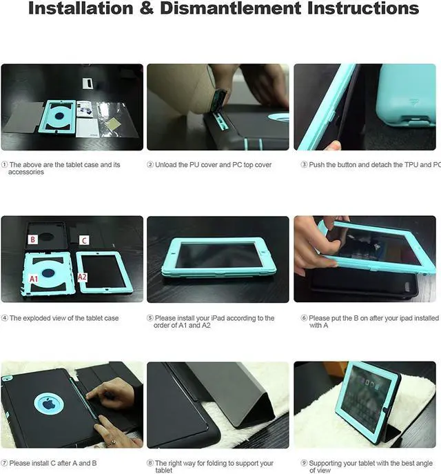 Alt view image 7 of 7 - iPad 2/3/4 Case with Smart Cover, Three Layer Drop Protection Rugged Protective Heavy Duty iPad Case with Magnetic Smart Auto Wake/Sleep Cover Compatible with Apple iPad 2/3/4-Black/Light