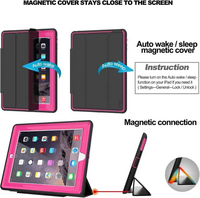 Alt view image 4 of 7 - iPad 2/3/4 Case with Smart Cover, Three Layer Drop Protection Rugged Protective Heavy Duty iPad Case with Magnetic Smart Auto Wake/Sleep Cover Compatible with Apple iPad 2/3/4-Black/Light