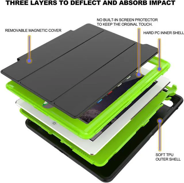 Alt view image 2 of 7 - iPad 2/3/4 Case with Smart Cover, Three Layer Drop Protection Rugged Protective Heavy Duty iPad Case with Magnetic Smart Auto Wake/Sleep Cover Compatible with Apple iPad 2/3/4-Black/Light
