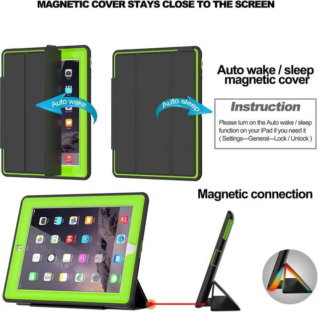 Alt view image 6 of 7 - iPad 2/3/4 Case with Smart Cover, Three Layer Drop Protection Rugged Protective Heavy Duty iPad Case with Magnetic Smart Auto Wake/Sleep Cover Compatible with Apple iPad 2/3/4-Black/Light