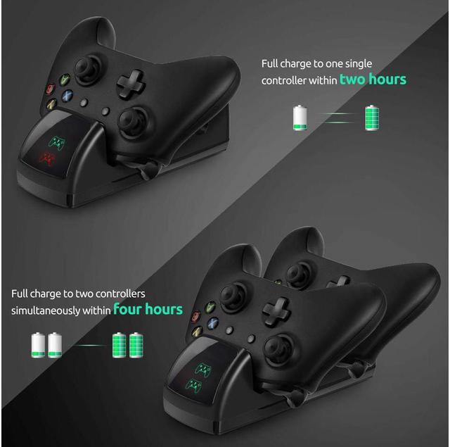 Alt view image 6 of 7 - Xbox One Controller Charger, Slopehill Xbox One / One S / One Elite Wireless Controller Charger Charging Station Stand Dock Adapter With 2 Rechargeable 400mAh Battery Packs, 3 - 4 Hours Gaming Time