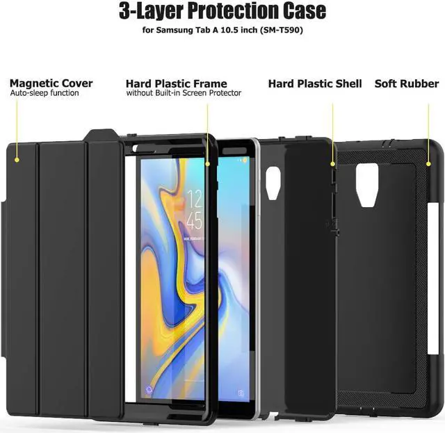 Alt view image 6 of 7 - Galaxy Tab A 10.5 2018 SM-T590/T595 Case Heavy Duty Three Layer Smart Protective with Auto Sleep/Wake & Built-in Screen Protector for Samsung Tab A 10.5 2018 SM-T590/T595