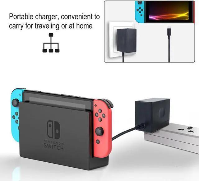 Alt view image 6 of 7 - AC Adapter Charger for Nintendo Switch, Switch Charger AC Adapter Power Supply 15V 2.6A Fast Charging Kit for Switch Dock / Switch Lite and Pro Controller (Support TV Mode)