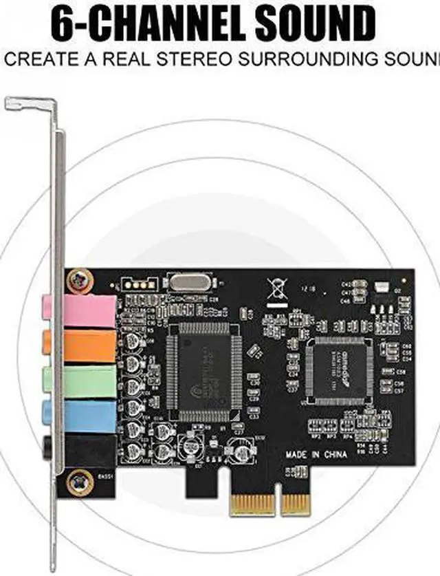 Alt view image 4 of 5 - PCIe Sound Card, 5.1 Internal Sound Card for PC Windows 10 with Low Profile Bracket, 3D Stereo PCI-e Audio Card, CMI8738 Chip 32/64 Bit Sound Card PCI Express Adapter