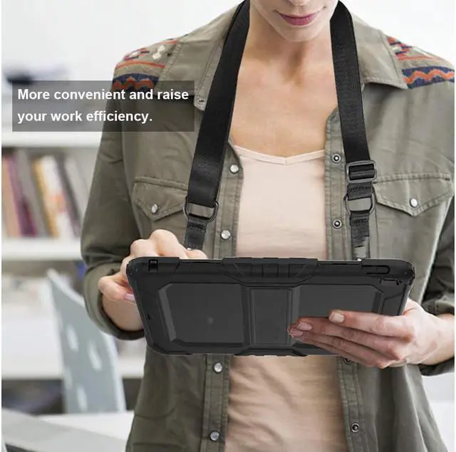 Alt view image 7 of 7 - iPad 9.7 Case iPad Air 2 Cover Heavy Duty Rugged Shockproof Silicone Protective Case With Stand & Shoulder Strap For Apple iPad Air 2 / iPad Pro 9.7 / iPad 9.7 2017 2018 iPad 5th / 6th Generation