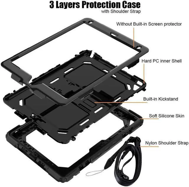 Alt view image 4 of 7 - iPad 9.7 Case iPad Air 2 Cover Heavy Duty Rugged Shockproof Silicone Protective Case With Stand & Shoulder Strap For Apple iPad Air 2 / iPad Pro 9.7 / iPad 9.7 2017 2018 iPad 5th / 6th Generation