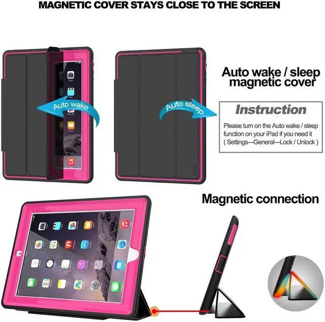 Alt view image 2 of 5 - iPad 2 3 4 Case Three Layer Drop Protection Rugged Protective Heavy Duty iPad 4 Case Smart Cover with Auto Wake Sleep Function Magnetic Stand Cover for Apple iPad 2 iPad 3 iPad 4