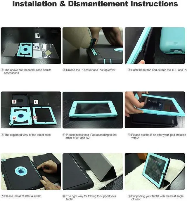 Alt view image 5 of 5 - iPad 2 3 4 Case Three Layer Drop Protection Rugged Protective Heavy Duty iPad 4 Case Smart Cover with Auto Wake Sleep Function Magnetic Stand Cover for Apple iPad 2 iPad 3 iPad 4