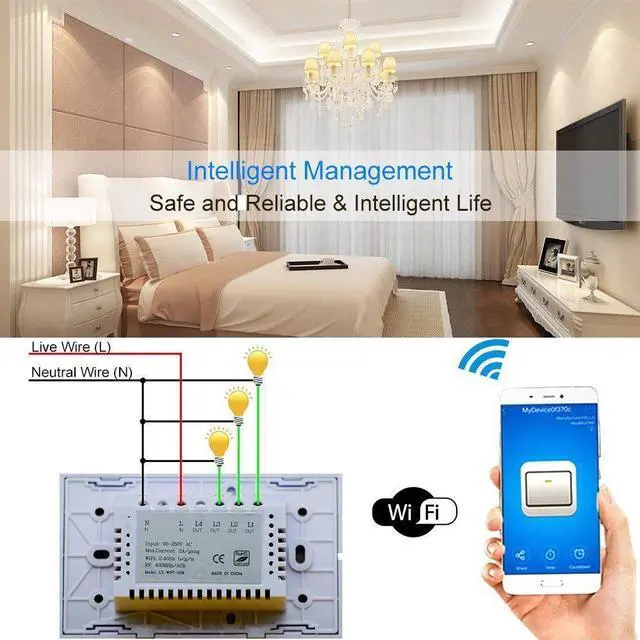 Alt view image 6 of 7 - WiFi Smart Alexa Light Switch, 3 Gang Touch Wall Plate Light Switch Panel