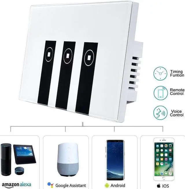 Alt view image 3 of 7 - WiFi Smart Alexa Light Switch, 3 Gang Touch Wall Plate Light Switch Panel