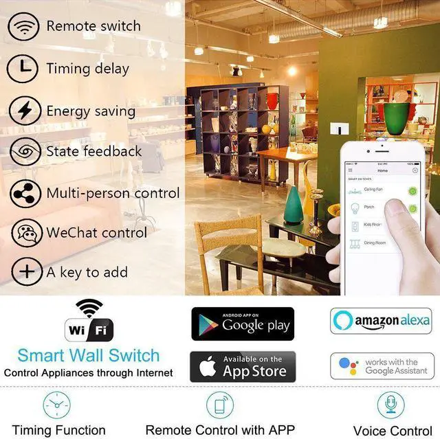 Alt view image 5 of 7 - WiFi Smart Alexa Light Switch, 3 Gang Touch Wall Plate Light Switch Panel