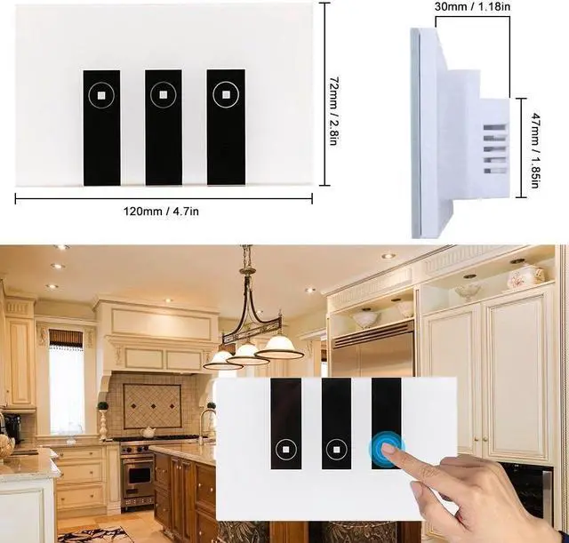 Alt view image 2 of 7 - WiFi Smart Alexa Light Switch, 3 Gang Touch Wall Plate Light Switch Panel