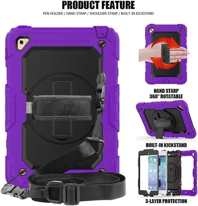Alt view image 3 of 5 - iPad Mini 4 Case 360 Degree Kickstand Dropproof High Impact Resistant Heavy Duty Armor Shockproof Cover with HandStrap Shoulder Belt for iPad Mini 4 Mini4 4th Gen