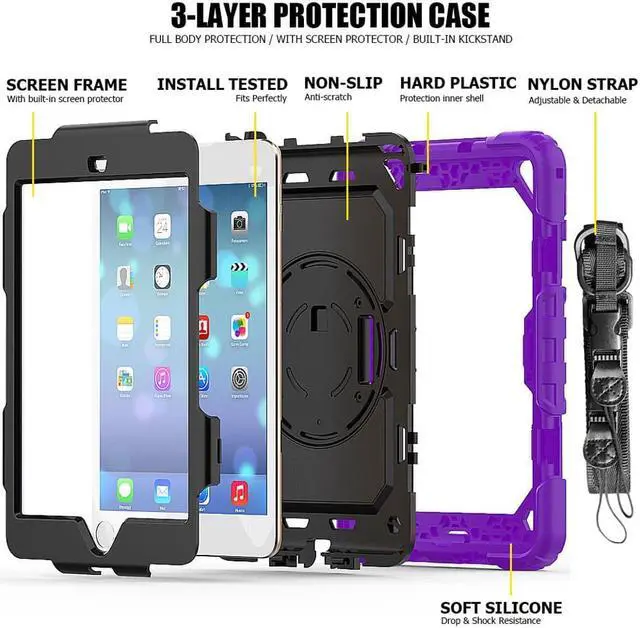 Alt view image 2 of 5 - iPad Mini 4 Case 360 Degree Kickstand Dropproof High Impact Resistant Heavy Duty Armor Shockproof Cover with HandStrap Shoulder Belt for iPad Mini 4 Mini4 4th Gen