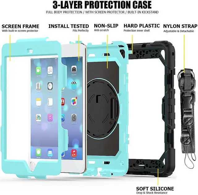 Alt view image 2 of 5 - iPad Mini 4 Case 360 Degree Kickstand Dropproof High Impact Resistant Heavy Duty Armor Shockproof Cover with HandStrap Shoulder Belt for iPad Mini 4 Mini4 4th Gen