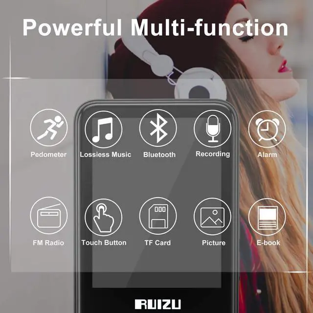 Alt view image 4 of 7 - RUIZU MP3 Player with Bluetooth 4.1 16GB Portable Lossless Sound MP4 Music Player with Touch Button 2.4'' Screen FM Radio Voice Recorder Video Playback Build-in Speaker  Support Up to 128 GB