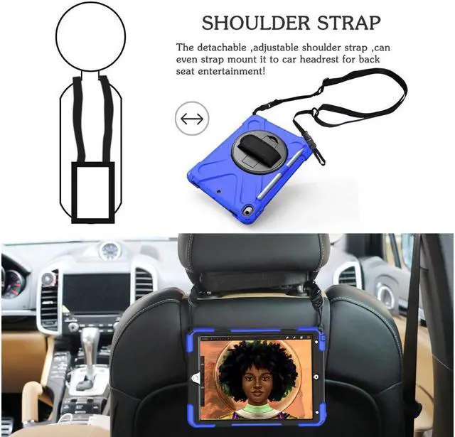 Alt view image 5 of 6 - iPad AIR 3rd Generation 10.5” 2019 Case iPad Pro 10.5 inch 2017 Case - Heavy Duty Shockproof Protective Case Cover with Pencil Holder Rotating Stand / Hand Strap Carrying Shoulder Strap