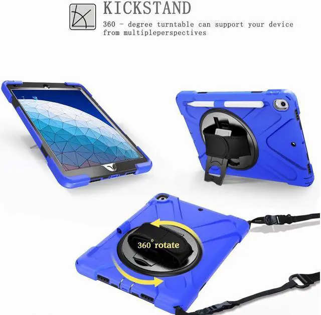 Alt view image 4 of 6 - iPad AIR 3rd Generation 10.5” 2019 Case iPad Pro 10.5 inch 2017 Case - Heavy Duty Shockproof Protective Case Cover with Pencil Holder Rotating Stand / Hand Strap Carrying Shoulder Strap