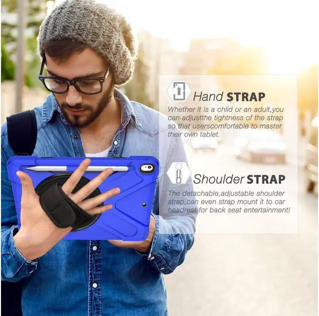 Alt view image 6 of 6 - iPad AIR 3rd Generation 10.5” 2019 Case iPad Pro 10.5 inch 2017 Case - Heavy Duty Shockproof Protective Case Cover with Pencil Holder Rotating Stand / Hand Strap Carrying Shoulder Strap