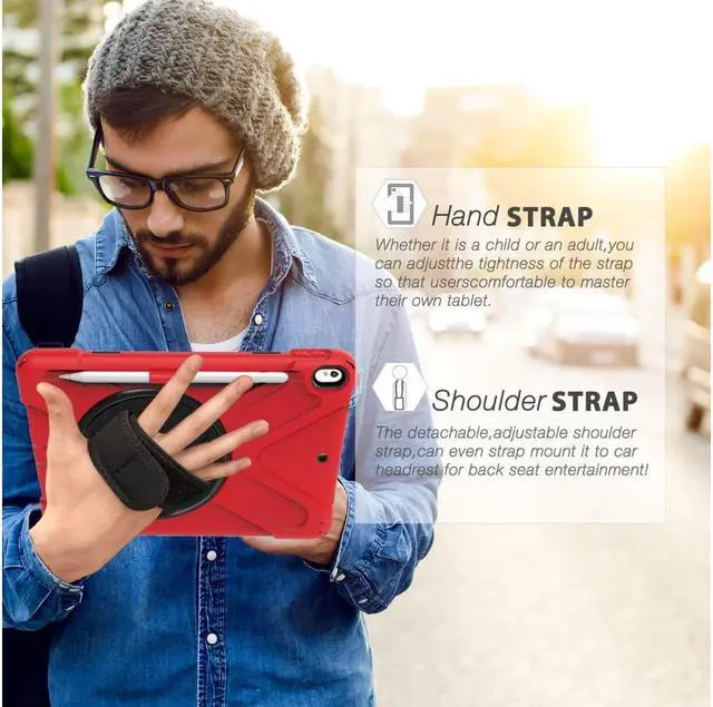 Alt view image 6 of 6 - iPad AIR 3rd Generation 10.5” 2019 Case iPad Pro 10.5 inch 2017 Case - Heavy Duty Shockproof Protective Case Cover with Pencil Holder Rotating Stand / Hand Strap Carrying Shoulder Strap