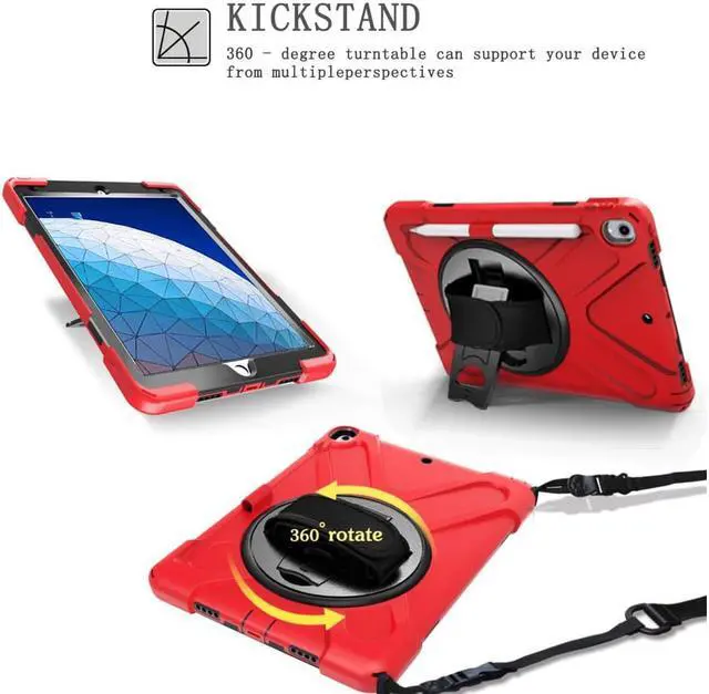 Alt view image 3 of 6 - iPad AIR 3rd Generation 10.5” 2019 Case iPad Pro 10.5 inch 2017 Case - Heavy Duty Shockproof Protective Case Cover with Pencil Holder Rotating Stand / Hand Strap Carrying Shoulder Strap