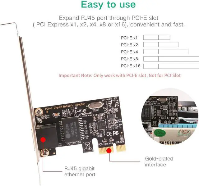 Alt view image 3 of 6 - 8111F PCI-E Gigabit Network Adapter, PCI Express Network Card Gigabit Ethernet LAN Card 10/100/1000 Mbps for Windows 10/8.1/8/7/XP