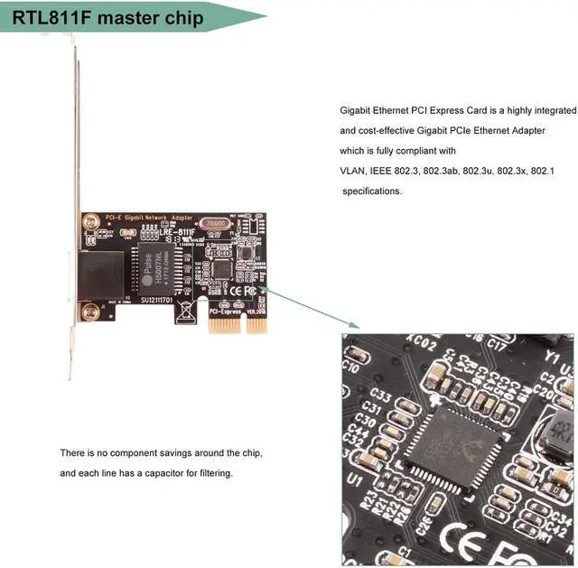 Alt view image 4 of 6 - 8111F PCI-E Gigabit Network Adapter, PCI Express Network Card Gigabit Ethernet LAN Card 10/100/1000 Mbps for Windows 10/8.1/8/7/XP