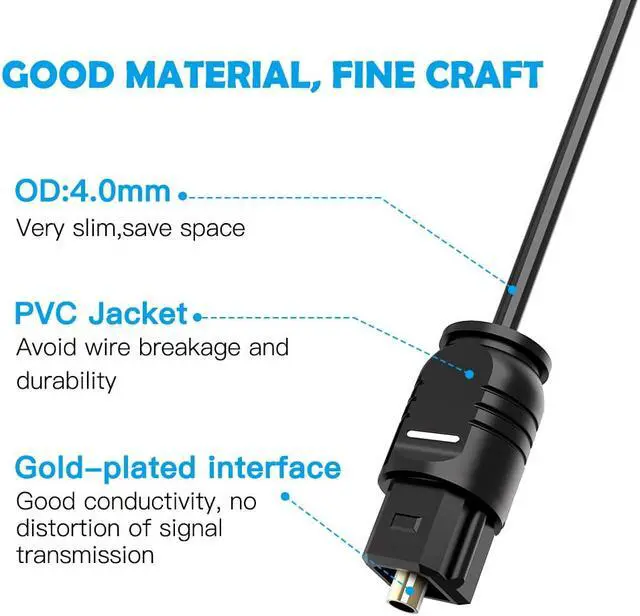 Alt view image 3 of 7 - Digital Optical Audio Cable Toslink to Toslink Digital Optical Fiber Audio Cable(6 Feet -3Pack)