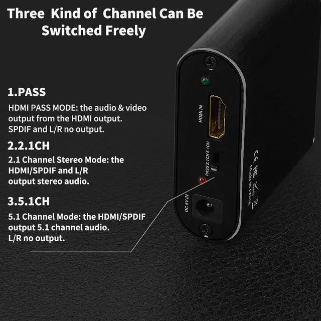 Alt view image 5 of 6 - 4K HDMI Audio Extractor, HDMI to HDMI + Digital Optical TOSLINK (SPDIF) + 3.5mm Audio Stereo Audio Converter Adapter Support ARC 3D PS4 Pro Roku Xbox One Etc