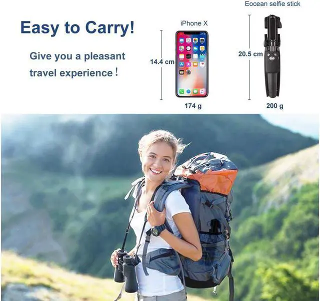Alt view image 4 of 7 - Selfie Stick Tripod,40 Inch Extendable Selfie Stick Tripod with Wireless Remote Control,Compatible with iPhone 6 7 8 X Plus, Samsung Galaxy S9 Note8