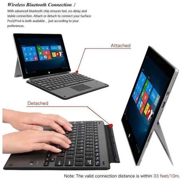 Alt view image 4 of 7 - Wireless Bluetooth Keyboard For Microsoft Surface Pro 3 Pro 4 Pro 5 with Touchpad Werleo Ultra-Slim Portable Aluminum Wireless Bluetooth Keyboard For Surface Pro 3 / Surface Pro 4 / Pro 5