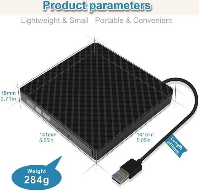 Alt view image 4 of 7 - External CD Drive, Portable USB 3.0 DVD Drive High Speed Data Transfer DVD CD +/- RW Writer Burner Rewriter DVD/CD-ROM Drives for Laptop Desktops Windows Mac OSX