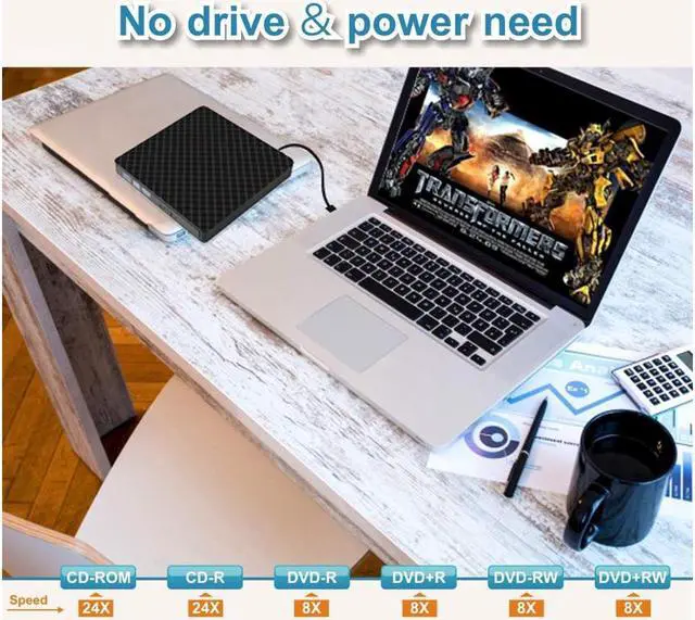 Alt view image 3 of 7 - External CD Drive, Portable USB 3.0 DVD Drive High Speed Data Transfer DVD CD +/- RW Writer Burner Rewriter DVD/CD-ROM Drives for Laptop Desktops Windows Mac OSX