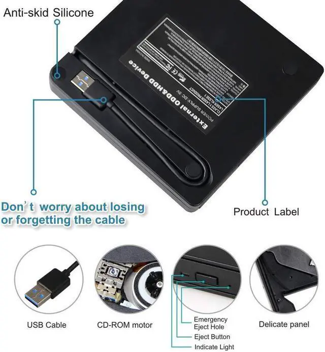 Alt view image 5 of 7 - External CD Drive, Portable USB 3.0 DVD Drive High Speed Data Transfer DVD CD +/- RW Writer Burner Rewriter DVD/CD-ROM Drives for Laptop Desktops Windows Mac OSX