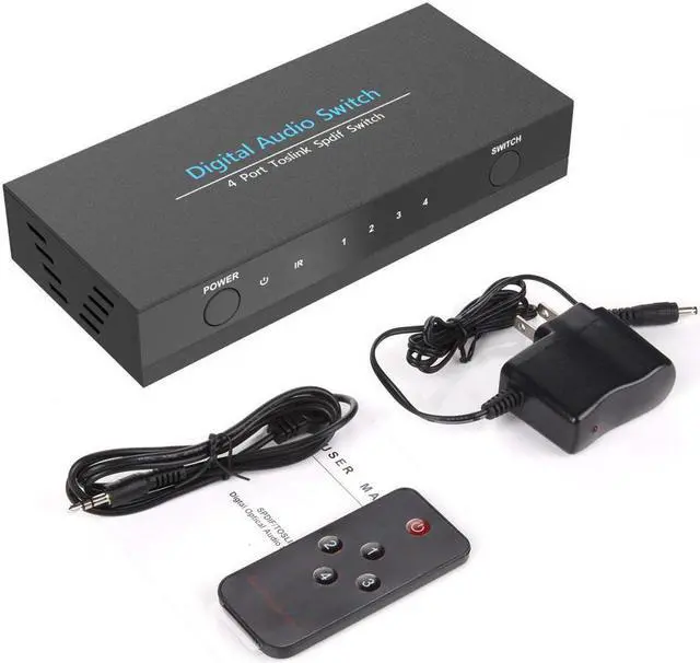 Alt view image 6 of 6 - Digital Optical Audio Switcher 4 in 1 out Switch SPDIF Toslink 4x1 with IR Control and DC Power Adapter Supports 5.1CH/ LPCM2.0/ DTS/Dolby-AC3